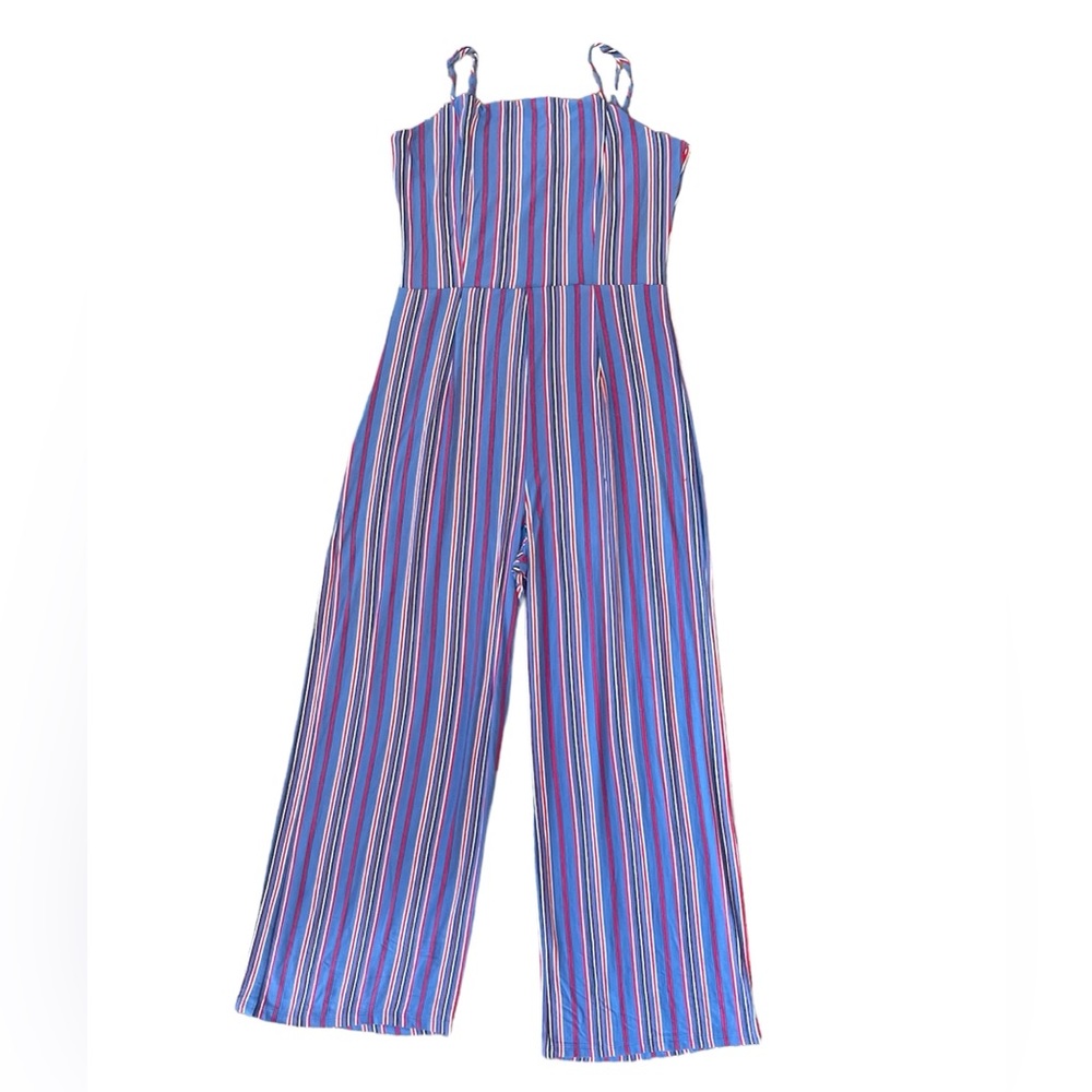 Ambiance Striped Jumpsuit Size Large Long Pants, Sleeveless, Multicolor